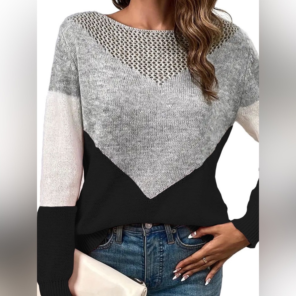 Openwork Color Block Sweater - Picture 10 of 12